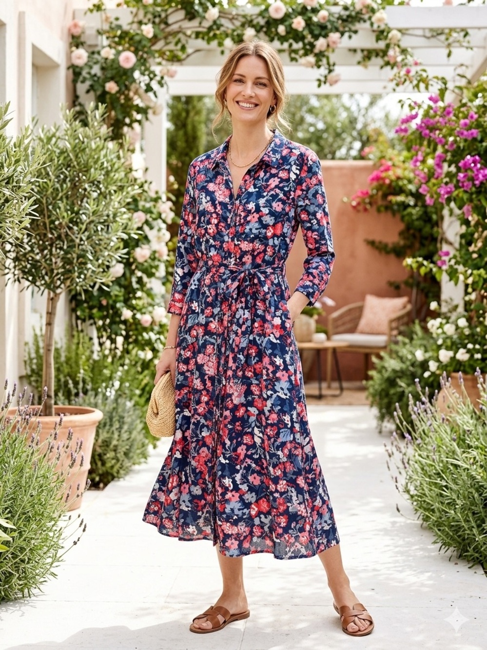 Joules Winslet Midi Shirt Dress Navy Floral Print - Size US 8